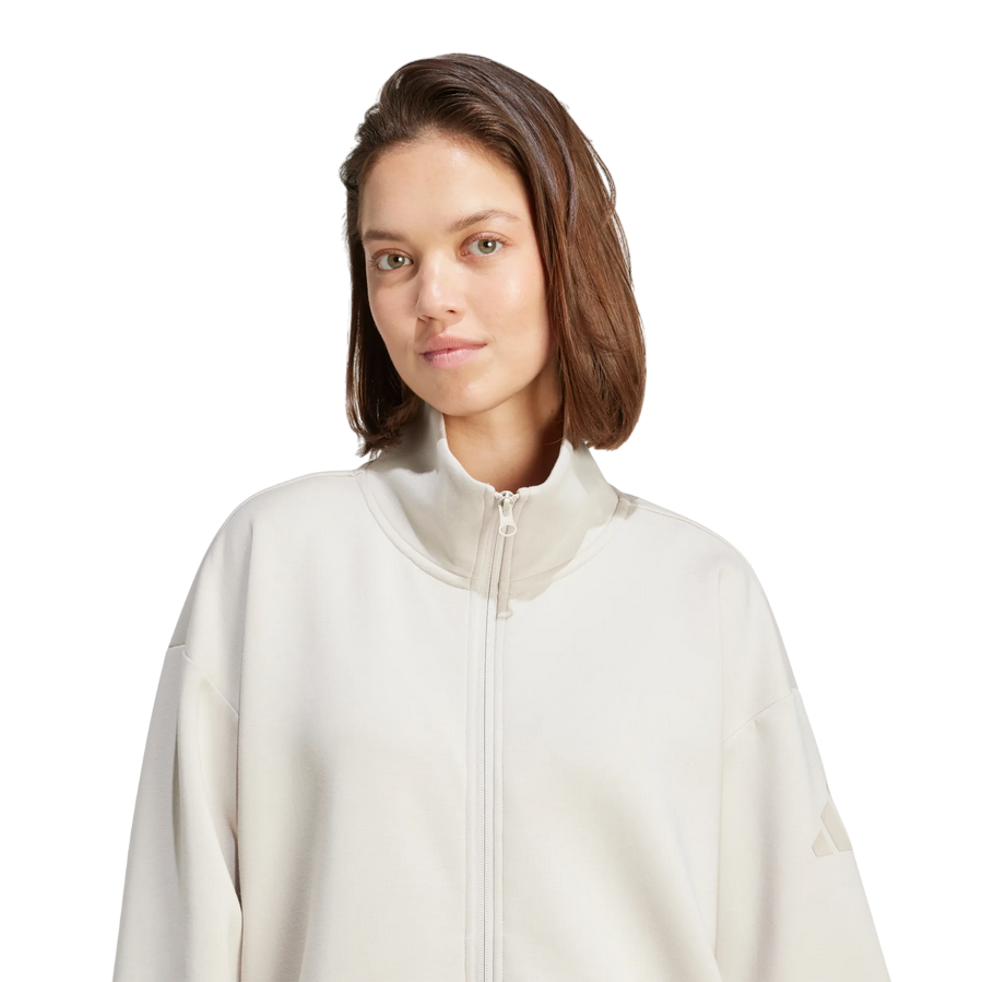 Adidas Felpa Donna Zip JV9904 Ampia Elegante - Beige