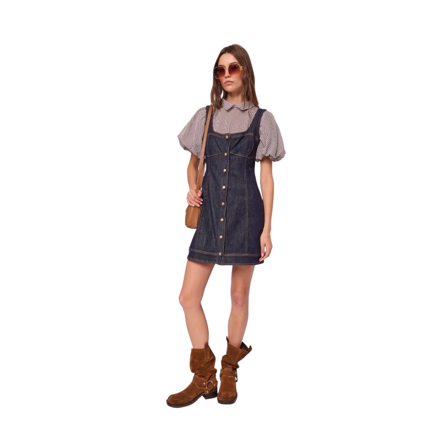 Gaudì Abito Corto Donna Denim 611BD16002 Blu Scollatura Quadrata