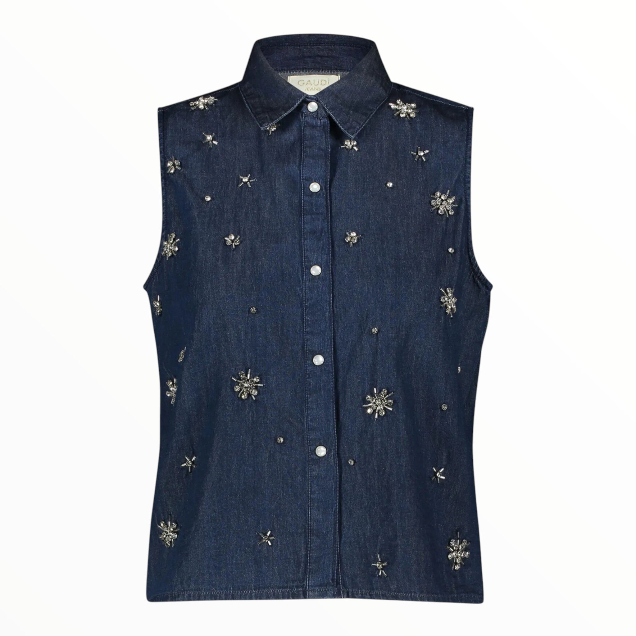 Gaudì Camicia 611BD46012 Blu Chambray Cotone Strass Donna