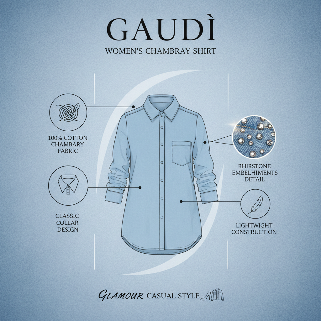 Gaudì Camicia 611BD46012 Blu Chambray Cotone Strass Donna