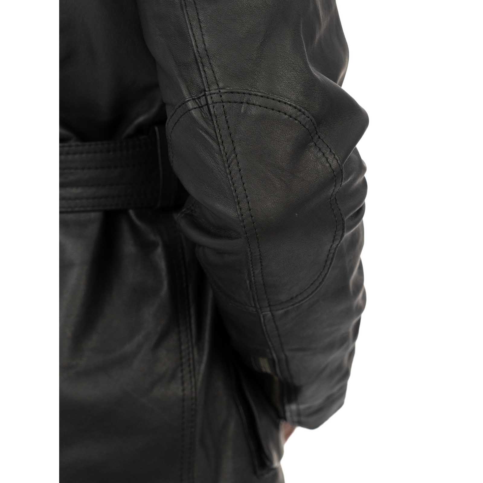 Giaccone Giacca Lungo In Vera Pelle Nera Uomo Slim Con Tasconi e Cintura Vita Rindway
