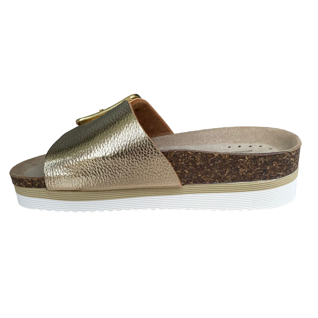 Goldstar ciabatta da donna sottopiede in pelle con fibbia dorata GS4836 platino
