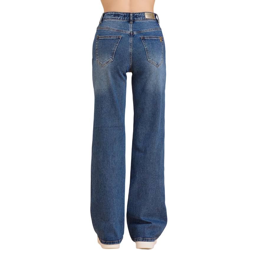 Griffai - Jeans Donna DGF5809 Blu Medio - Pantalone Flare a Palazzo