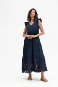 Griffai Abito Lungo Donna Popeline Traforato Blu - DGP8033