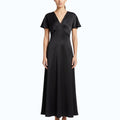Griffai Abito Lungo Donna Raso Scollo V Nero - DGP7962