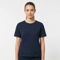 Griffai T-Shirt Donna Manica Corta Traforata Ricamo Fiori Blu - DGP8032