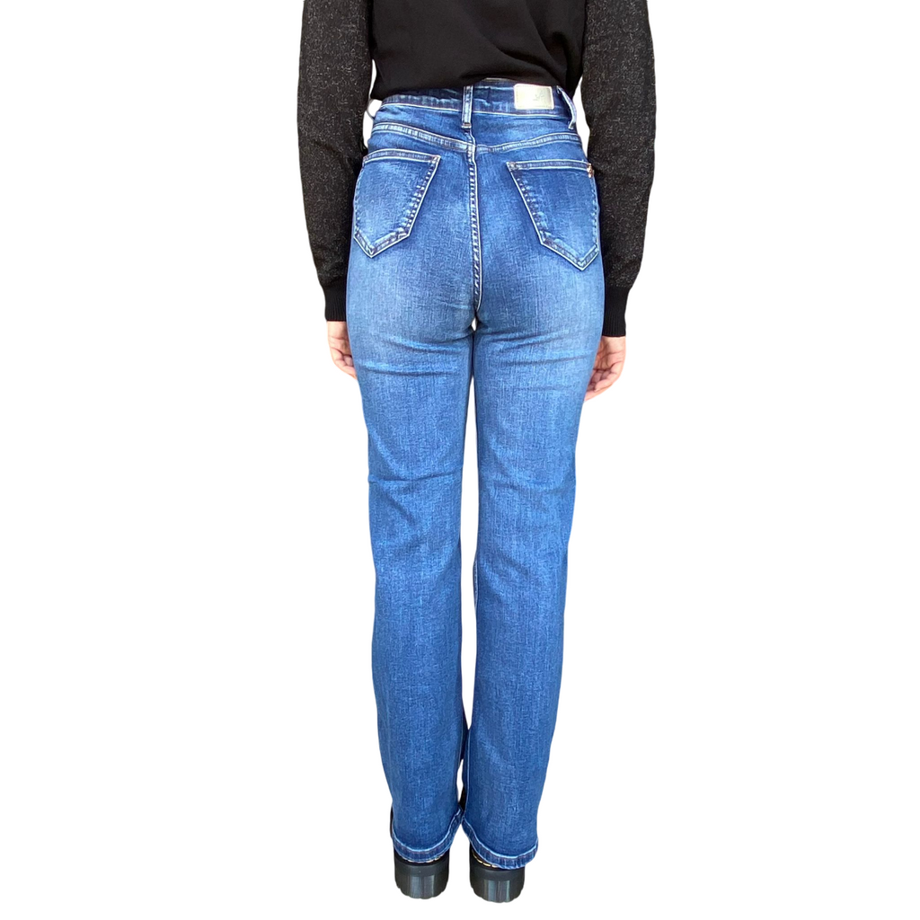 Griffai pantalone jeans da donna a palazzo con bottoni DGF4420 blu medio