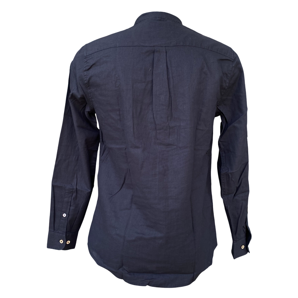 Hamaki-Ho camicia manica lunga da uomo con collo coreano in lino e cotone CE1258H nero