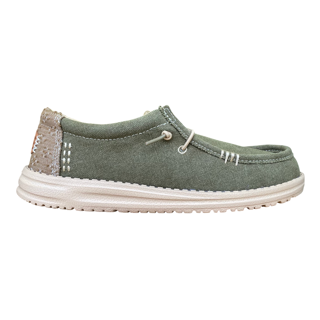 Hey Dude scarpa con tomaia in tessuto da uomo Wally summer linen 43084-3YT verde scuro-crema irlandese