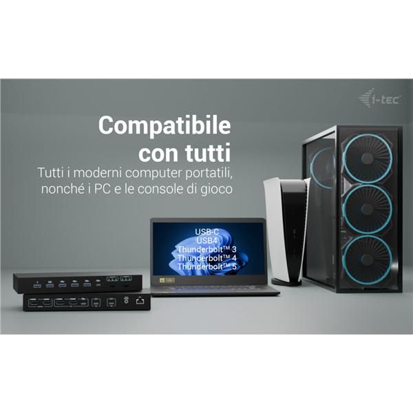 KVM Docking Station PRO per 3 HOST (PC, NB, Tablet, Console Gioco), 2 MONITOR, Alimentazione intelligente (1x92 W o 2x65 W) [C31KVMDOCKPDPRO]