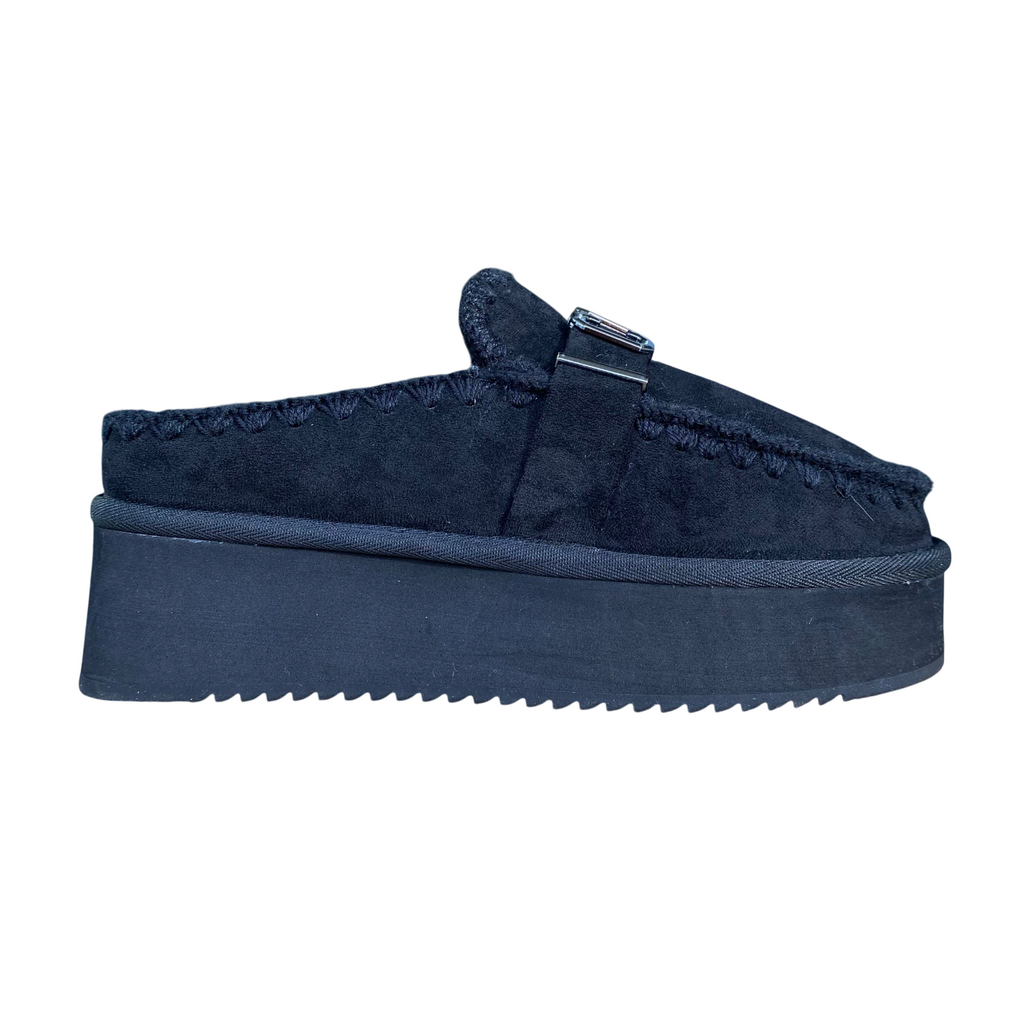 Icon Sabot mocassino donna IC05264SD nero, nabuk e pelliccia.