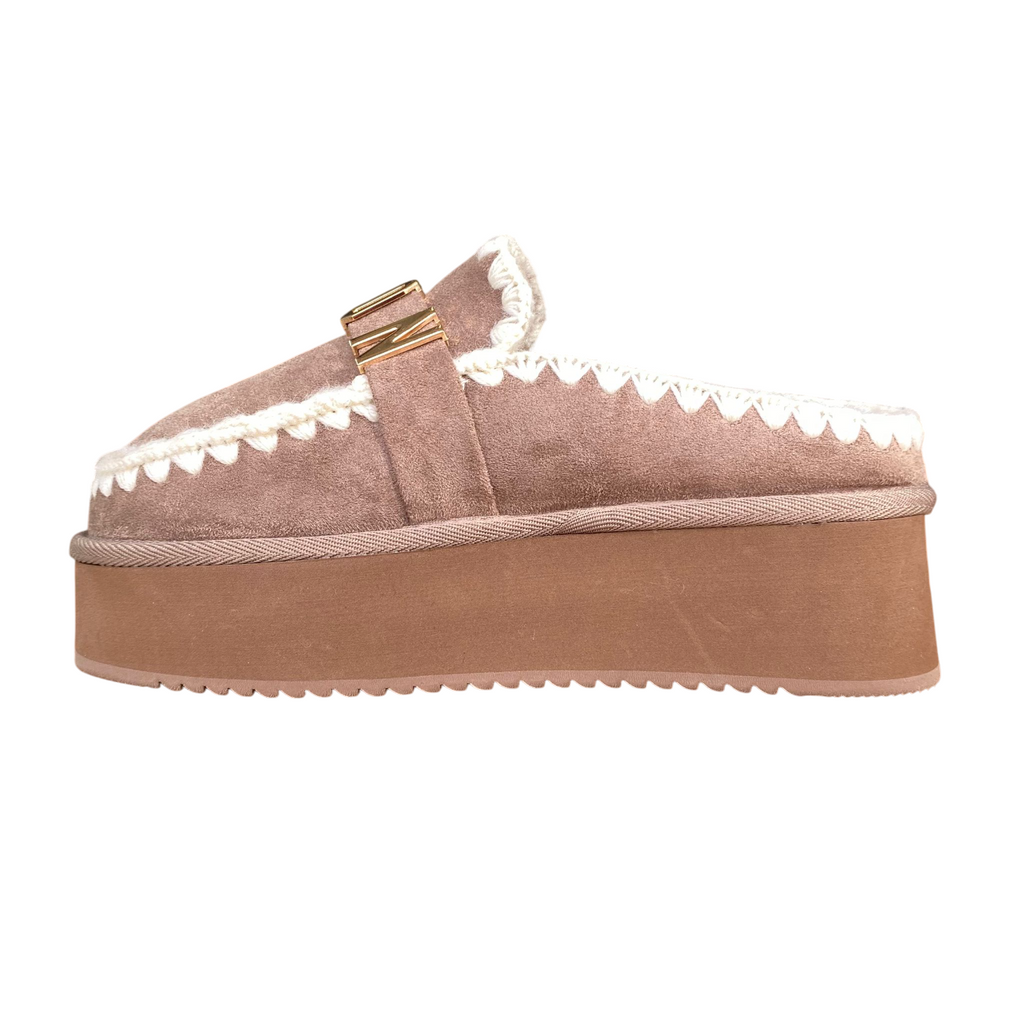Icon Sabot mocassino donna IC05264SD tortora, nabuk e pelliccia.
