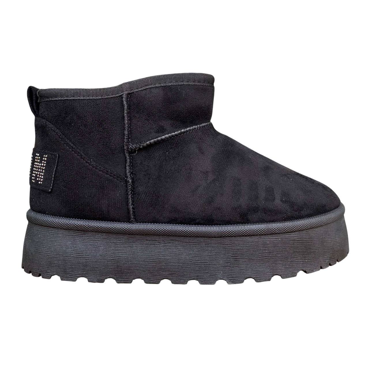 Icon Tronchetto donna IC04416SD nero, nabuk, pelliccia interna e logo brillantino.