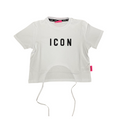 Icon maglietta manica corta da ragazza con logo glitter IGKSS00538 1000 bianco-nero