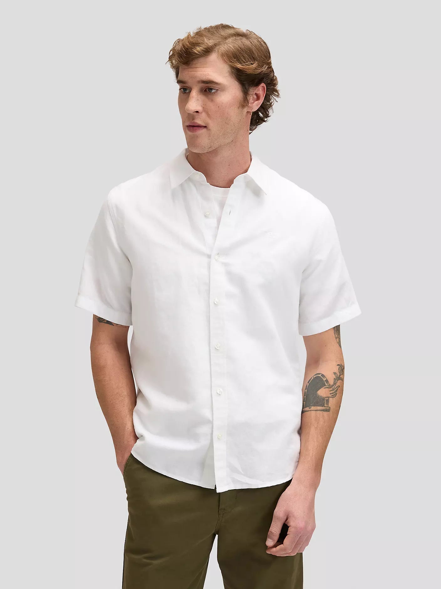 Lee Camicia Uomo Manica Corta 112376562 Bianco Lino Cotone