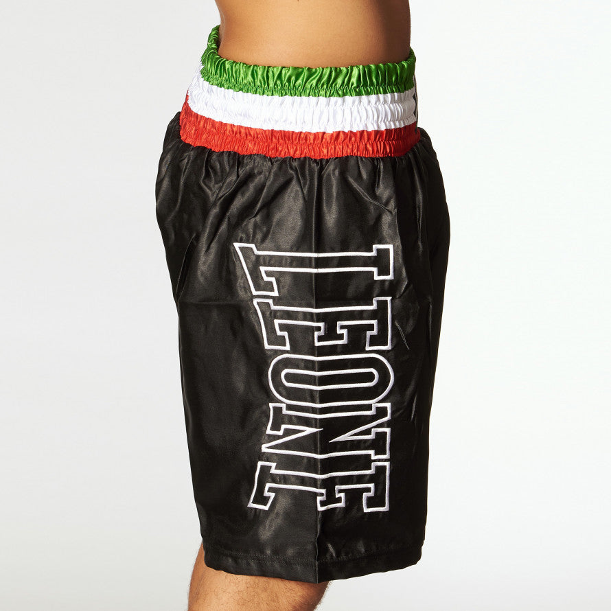 Leone Pantaloncino Boxe Satin Uomo AB733 Nero Cintura Tricolore