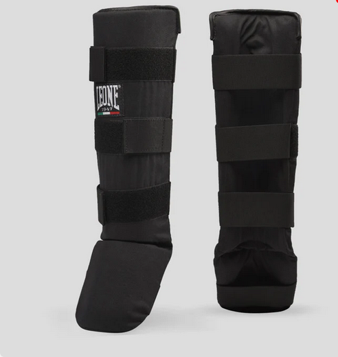 Leone Paratibia Basic PT132 Nero – Paratibia unisex, protezione allenamento, chiusura velcro regolabile