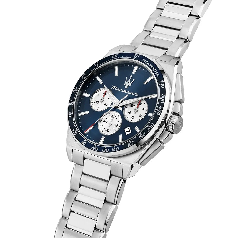 Maserati Velocità Chrono R8873652005 – Cronografo al quarzo, Argento e Blu, 43mm