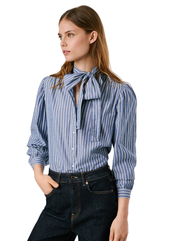 Pepe Jeans Camicia Donna MATY PL3051268 561 Blu - Camicia Casual in Cotone Leggera
