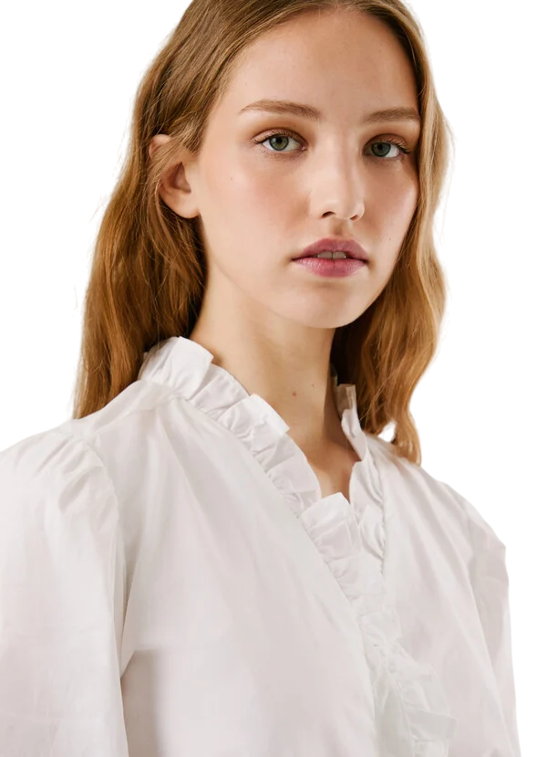 Pepe Jeans Camicia Donna PL3051246 PEARL Bianco 100% Cotone con Rouche – Eleganza, Comfort e Stile Unico