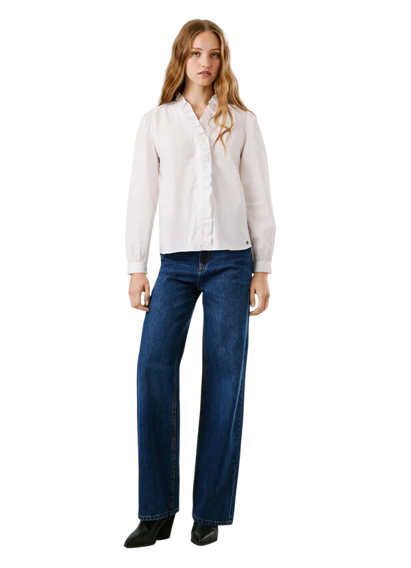 Pepe Jeans Camicia Donna PL3051246 PEARL Bianco 100% Cotone con Rouche – Eleganza, Comfort e Stile Unico