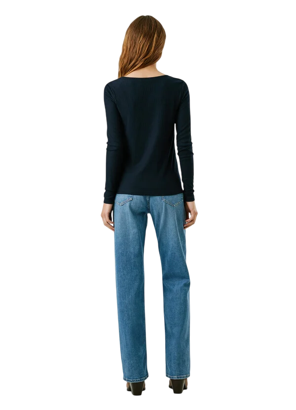 Pepe Jeans Maglia Donna Batu a costine PL5000038 594 Blu -  Maglia a costine Comfort e Stile