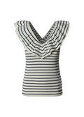 Pepe Jeans canotta con scollo a V in costine a righe con balza Valery PL506017 588 bianco-blu