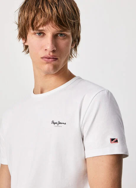 Pepe Jeans maglietta maniche corte da uomo con logo stampato Original Basic PM508212 800 bianco