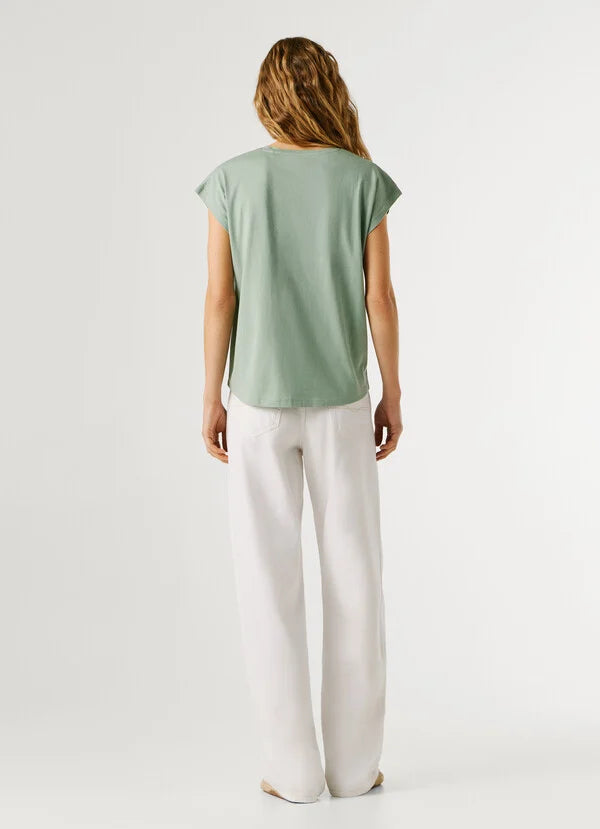 Pepe Jeans t-shirt slim fit con logo stampato da donna Bloom PL504821 610 bleach green