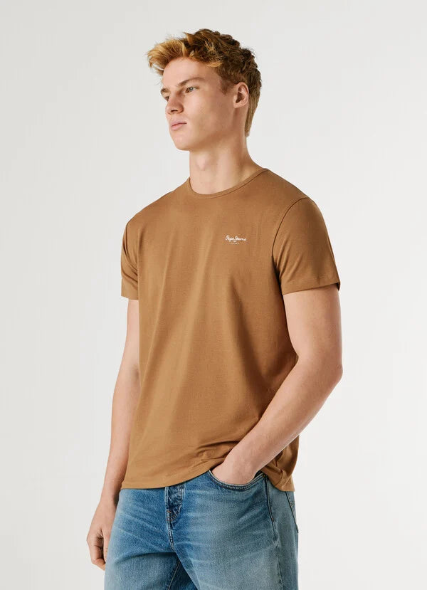 Pepe Jeans t-shirt slim fit con logo stampato da uomo PM5010180 850 biscuit beige