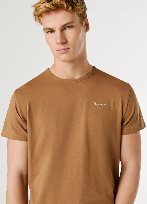 Pepe Jeans t-shirt slim fit con logo stampato da uomo PM5010180 850 biscuit beige