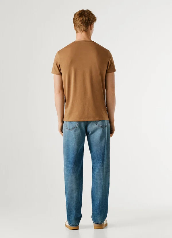 Pepe Jeans t-shirt slim fit con logo stampato da uomo PM5010180 850 biscuit beige