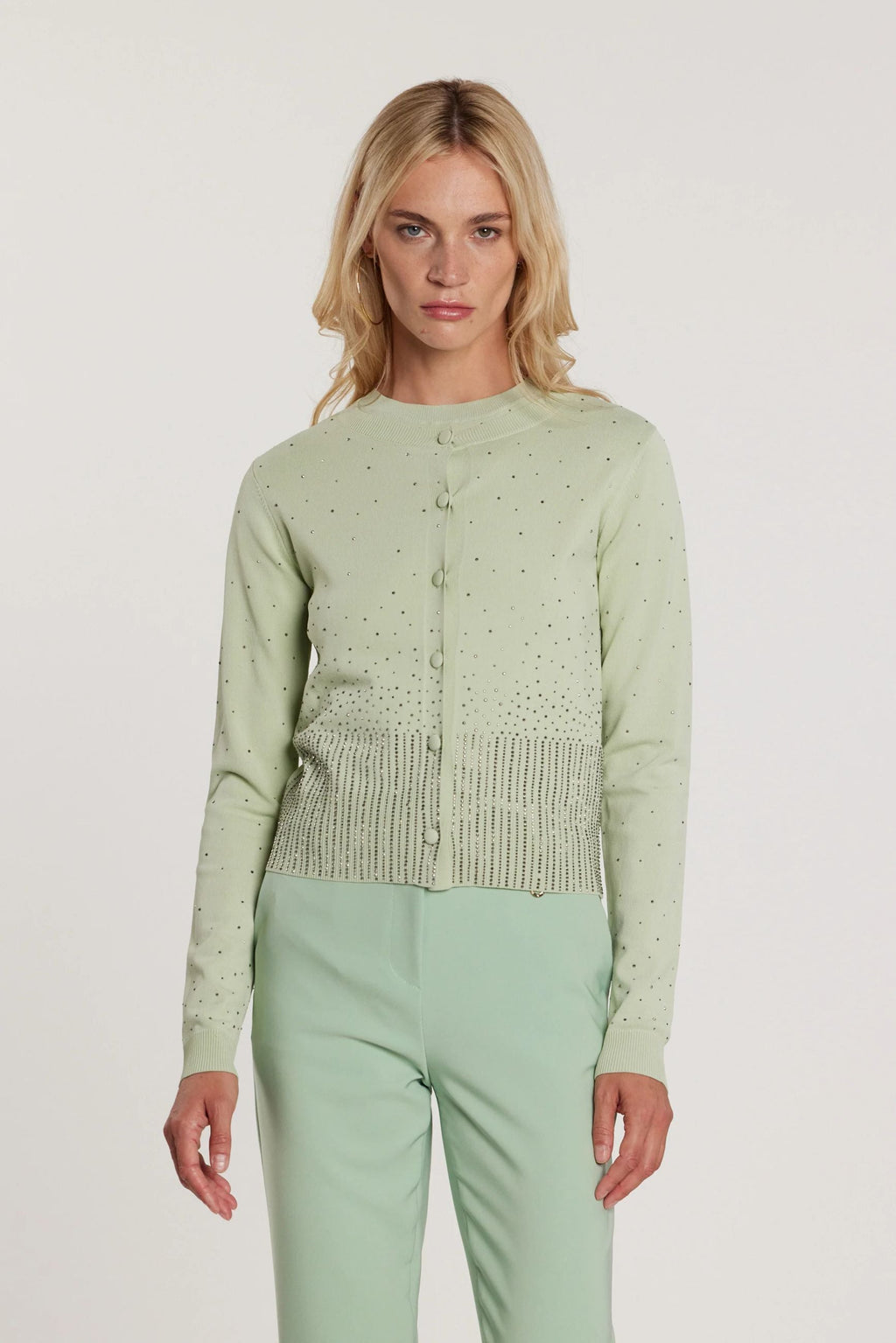 Relish Cardigan MOSS maniche lunghe girocollo con bottoni più applicazioni strass RDP2602067019 verde acqua