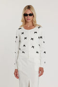 Relish Cardigan RYDER maniche lunghe girocollo con bottoncini più fiocchi più strass RDP2602067013 milk