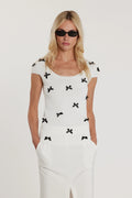 Relish Maglia ELIZABETH maniche corte scollo alla madonna con fiocchi più strass RDP2601067012 milk