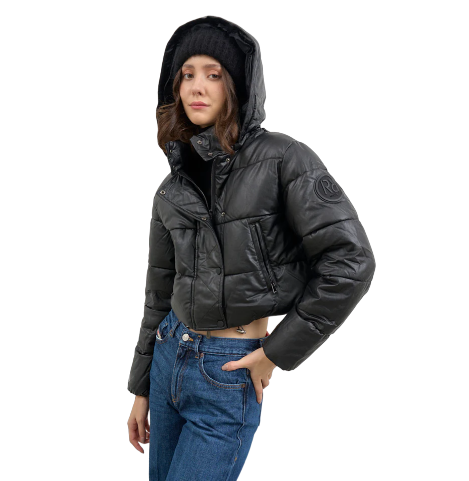 Relish Piumino Donna Ecopelle ALBADAH Nero Cappuccio Staccabile