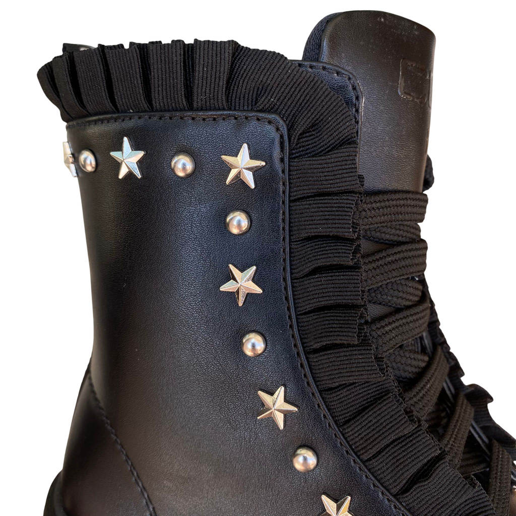 Cult Stivaletto Nero Ragazza 7 Fori T-388A 3540 con Borchie e Rouge
