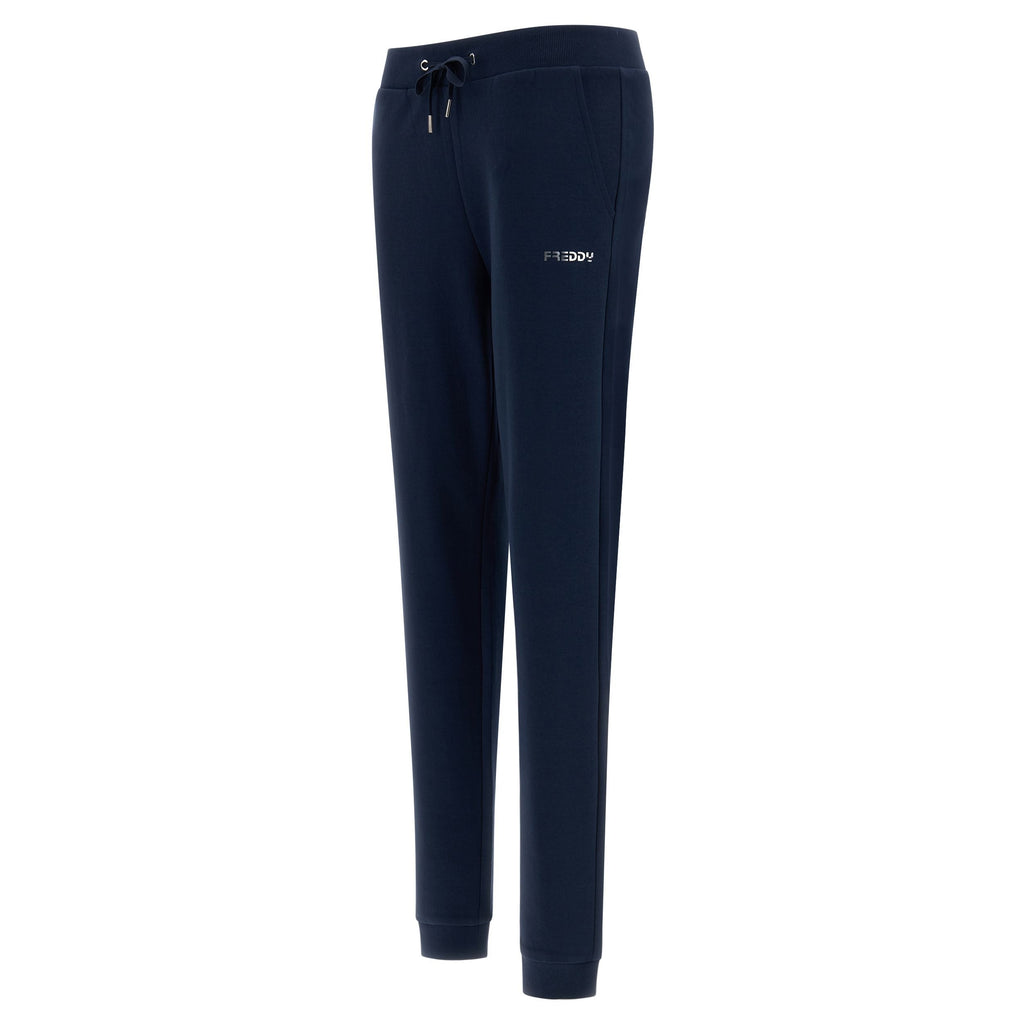 Freddy pantalone sportivo in interlock  con stampa in argento e fondo con polsino S3WBCP8 B94 blu navy