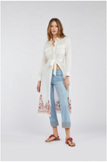 CafèNoir Pantalone Denim Cropped Flare con Borchiette C7JJ0056 blu chiaro