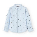 Boboli camicia a manica lunga da bambino e ragazzo in popelin con dettaglio stampa 736354-9052 celeste