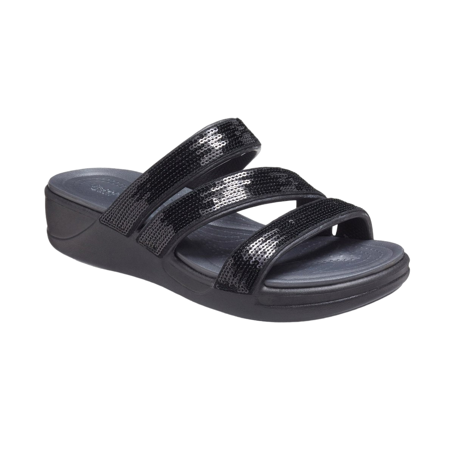 Crocs sandalo da donna Boca Sequin Strappy Wedge W 207645-BLK nero