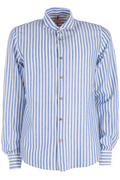 Yes Zee Camicia da uomo a righe manica lunga misto lino C505-UD00-2713 bianco-blu