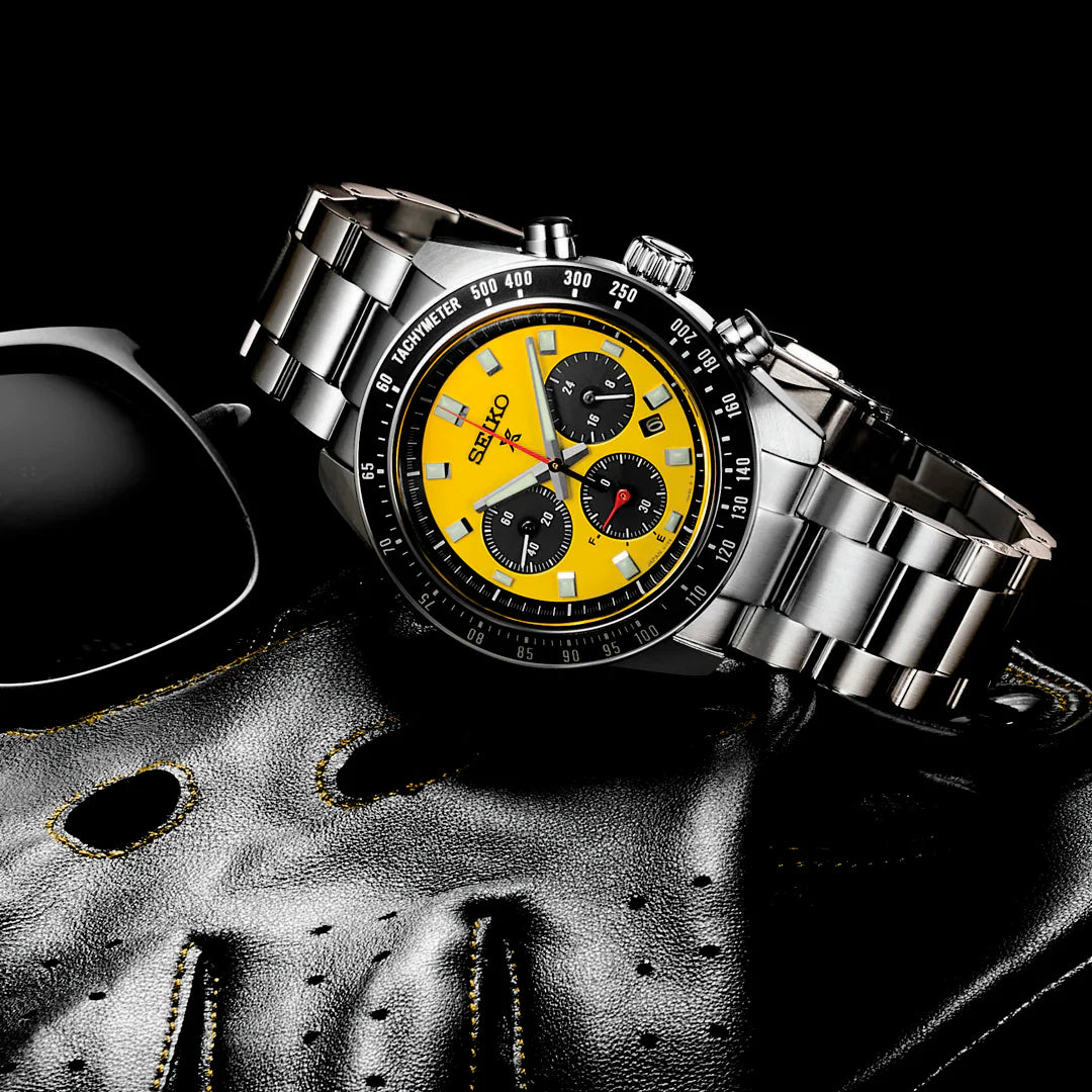 Seiko Prospex Speedtimer Solar Chronograph – Movimento Quarzo Solare, Giallo e Nero, 41,4mm – Cod. SSC929P1