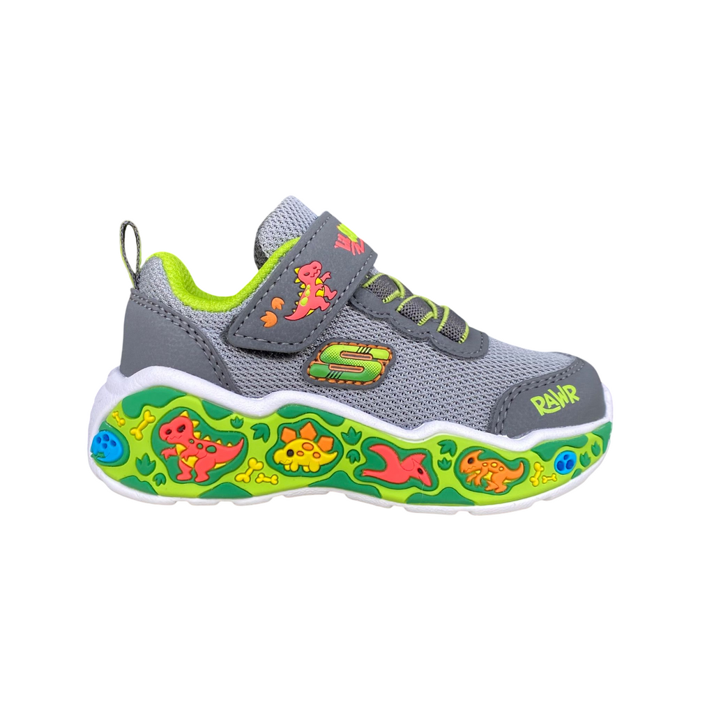 Skechers Play Scene 407312/CCLM Sneakers Bambino Grigio-Verde Laccio Elastico e Velcro