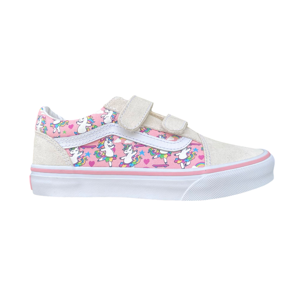 Vans scarpa sneakers da ragazza con velcro Old Skool V Ballet Skaticorn Marshmal VN000CYDCY71 bianco-rosa