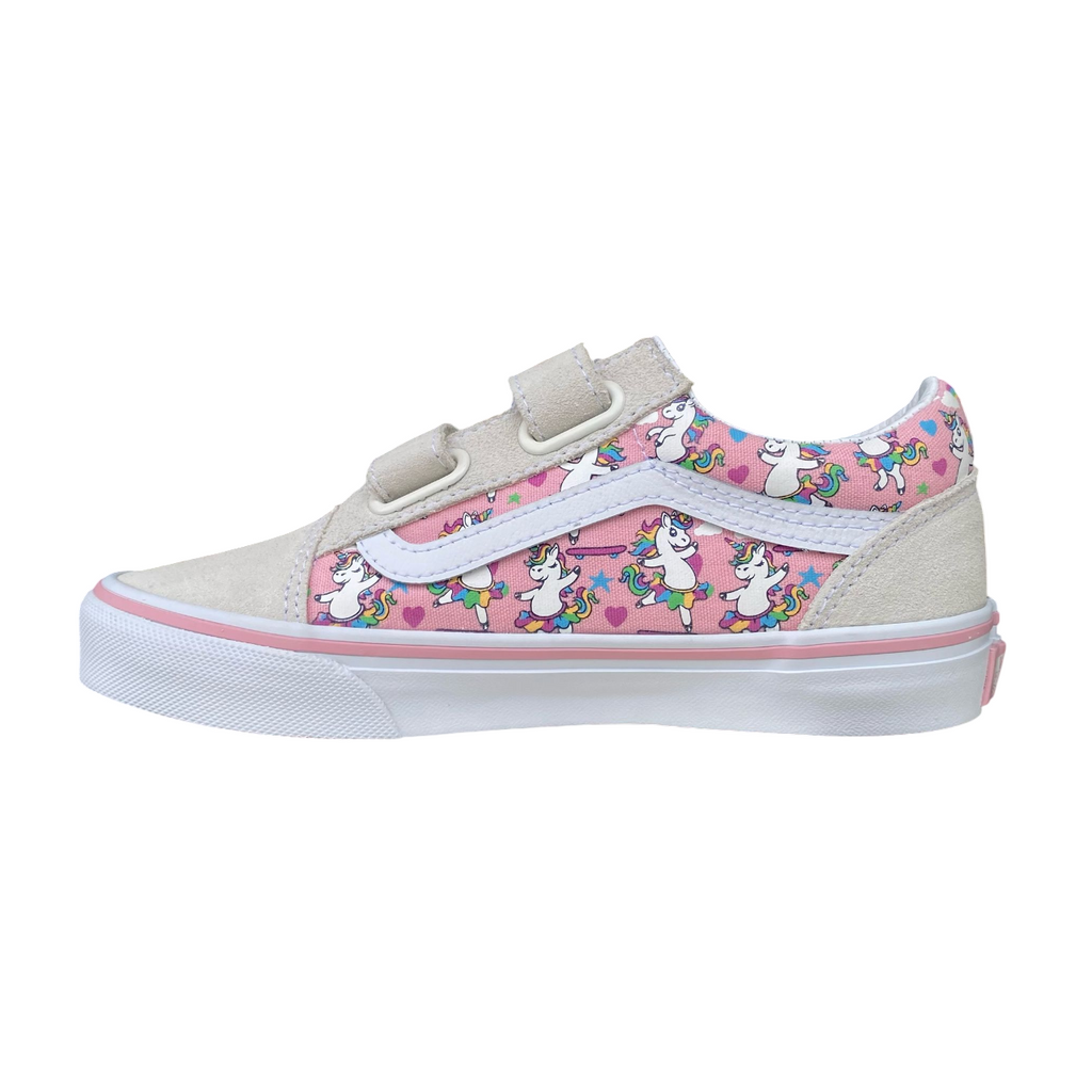 Vans scarpa sneakers da ragazza con velcro Old Skool V Ballet Skaticorn Marshmal VN000CYDCY71 bianco-rosa
