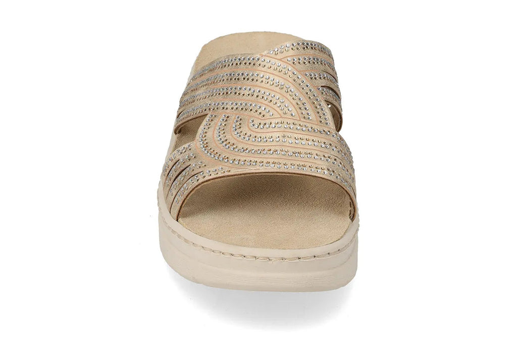Valleverde Sandalo Ciabatta Donna Platino Fasce Incrociate Zeppa - 55601