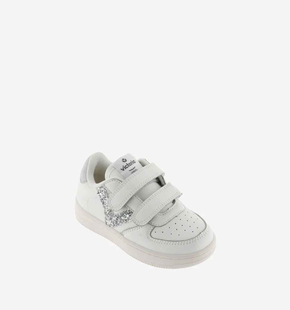 Victoria Sneakers Bambina 1124106 Bianco Glitter Strappo Effetto Pelle