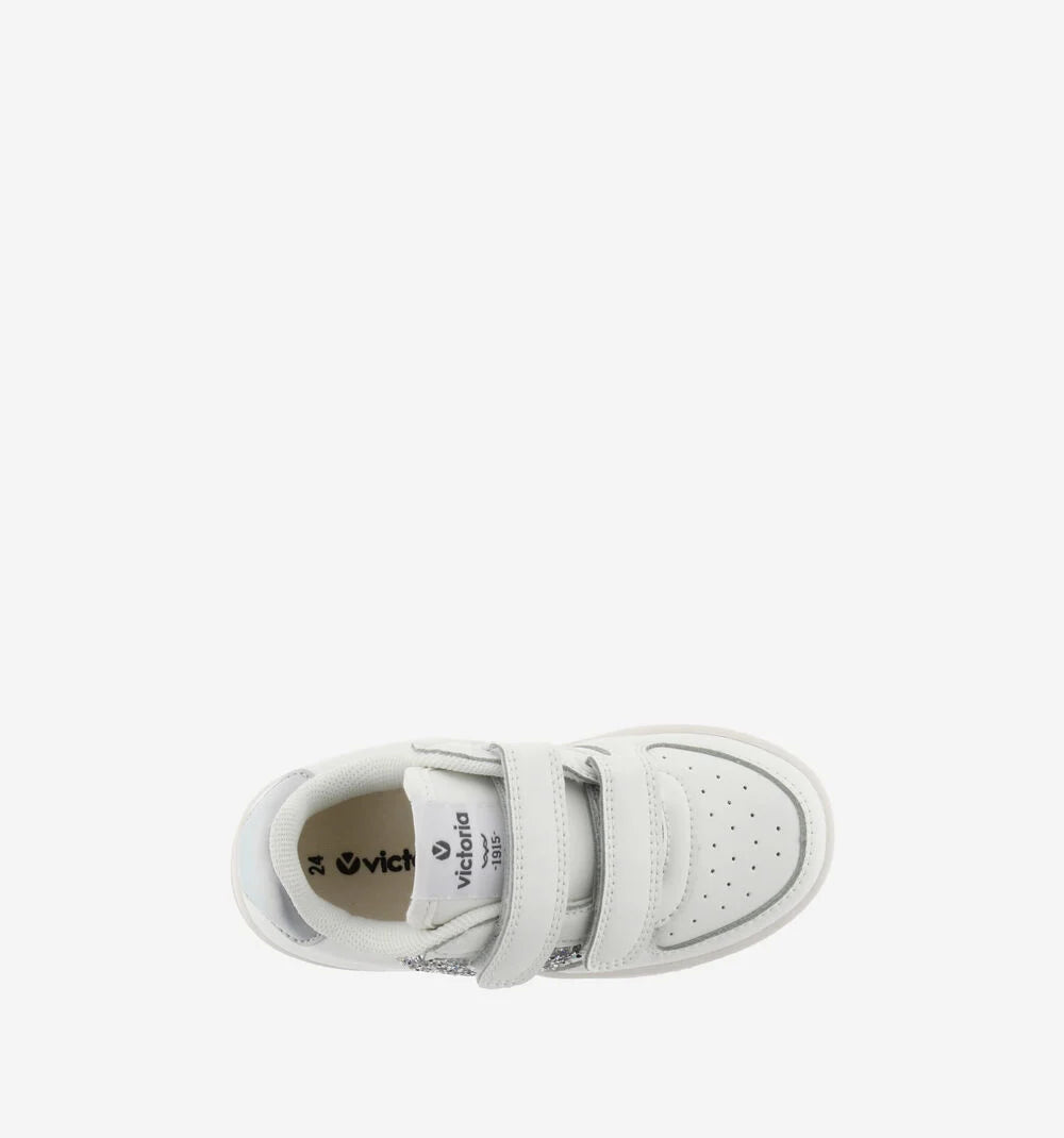 Victoria Sneakers Bambina 1124106 Bianco Glitter Strappo Effetto Pelle