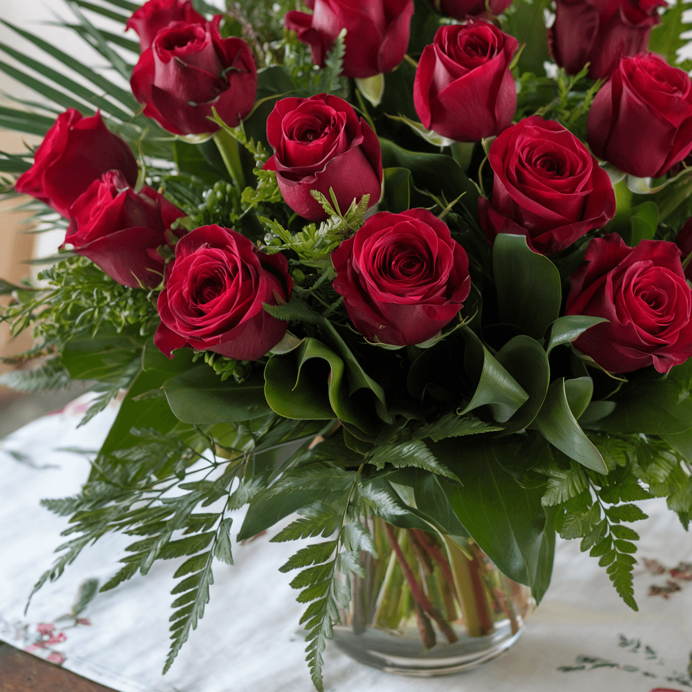 INCANTO DI ROSE – Ciotola di Rose Rosse e Verde Decorativo